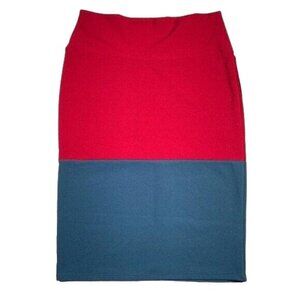 LuLaRoe CASSIE Pencil Skirt Block Raspberry Pink Blue Medium M LLR NWT Knee